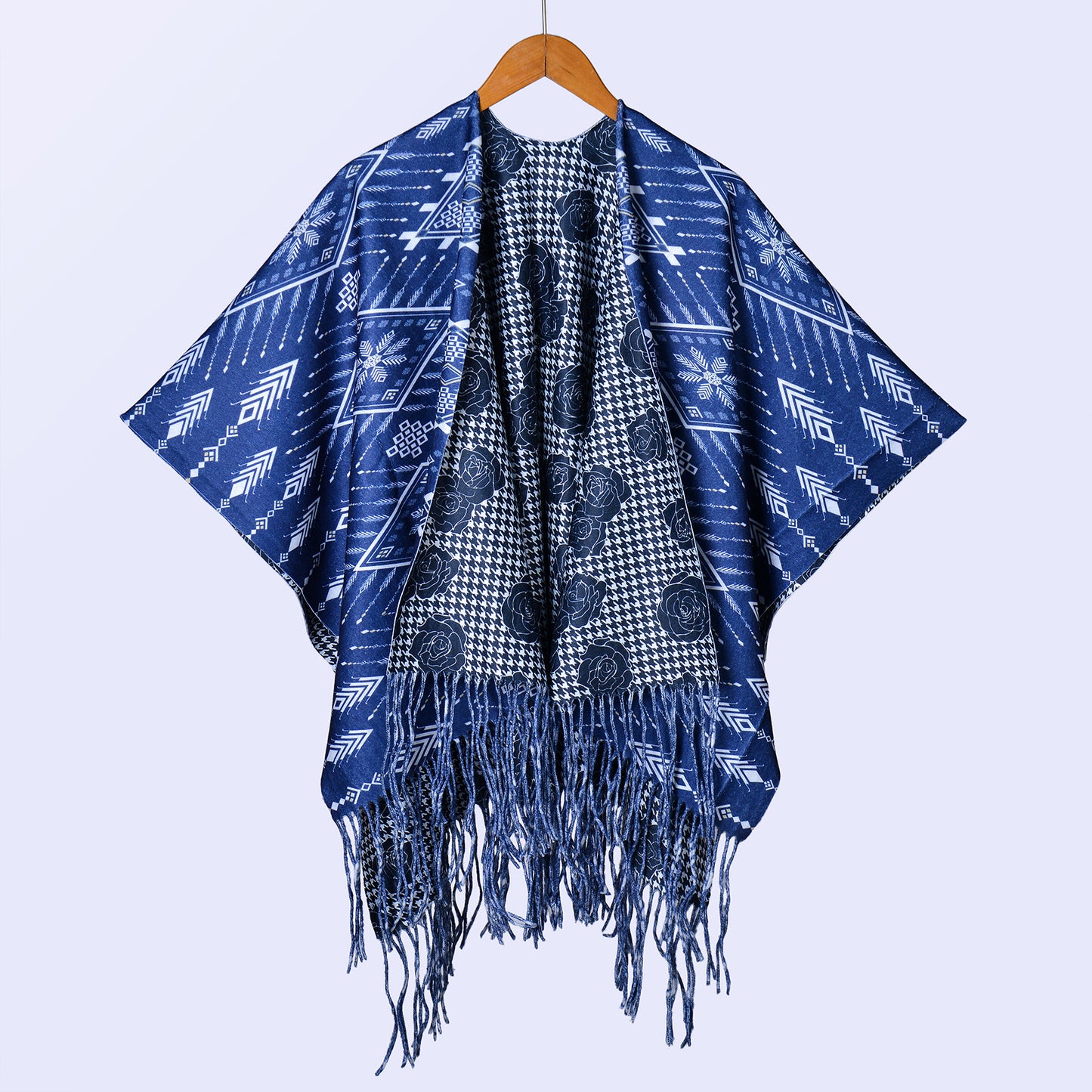 New ethnic style ink double-sided thickened shawl with women's autumn and winter retro high-end photo shawl large cape