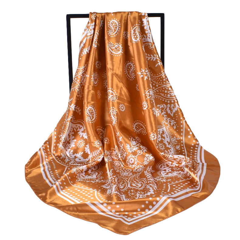 Europe and the United States hot-selling retro paisley satin printing 90cm square silk scarf, small batch LOGO customization