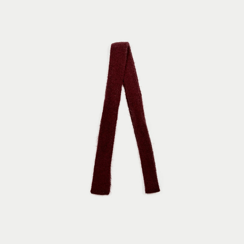 Matching Korean version knitted thin strip wool blended solid color scarf women's spring and autumn concave shape personalized thin scarf