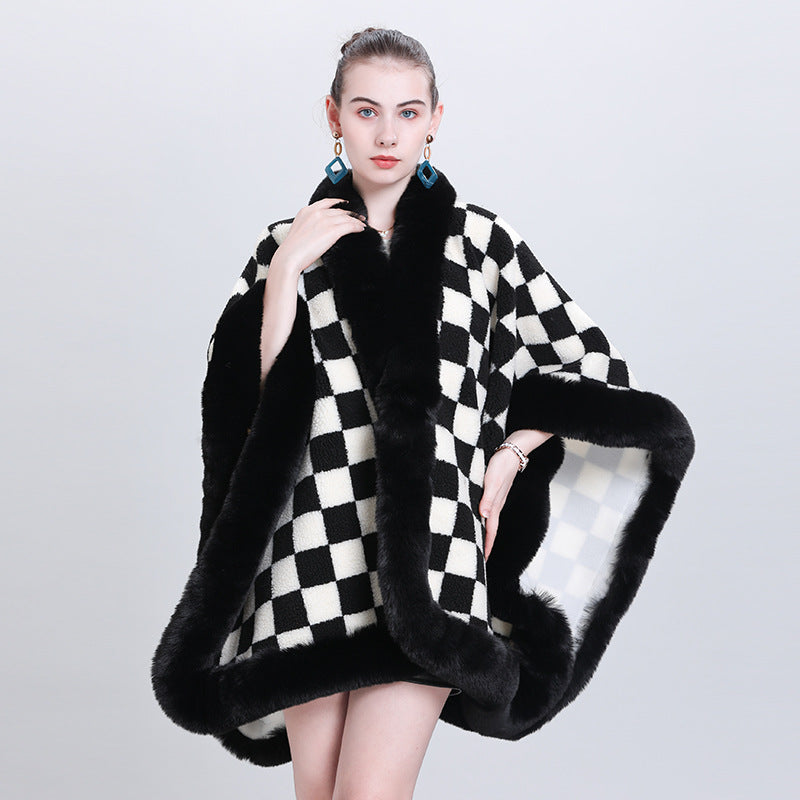 European and Korean autumn and winter fashion new scarf shawl thickened plaid fur collar cape shawl 0982 #