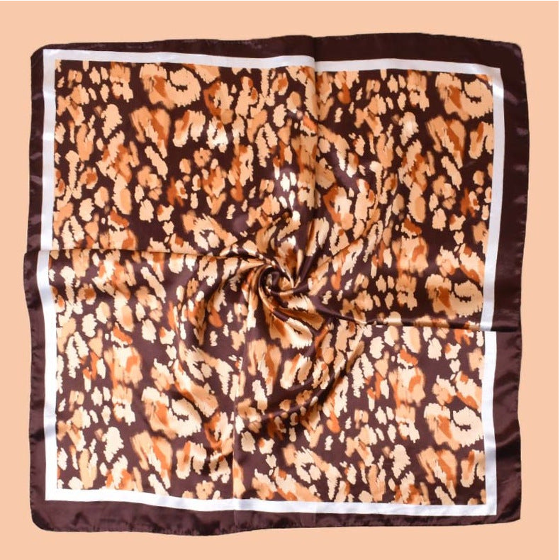 2025 new 90-satin geometric leopard print versatile printed square scarf with sunscreen, bag head silk scarf decoration, scarf