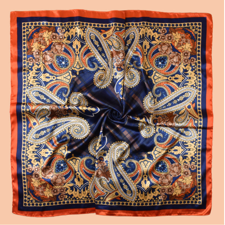 New 90 satin geometric plaid cashew print square scarf with sunscreen bag head silk scarf decorative scarf