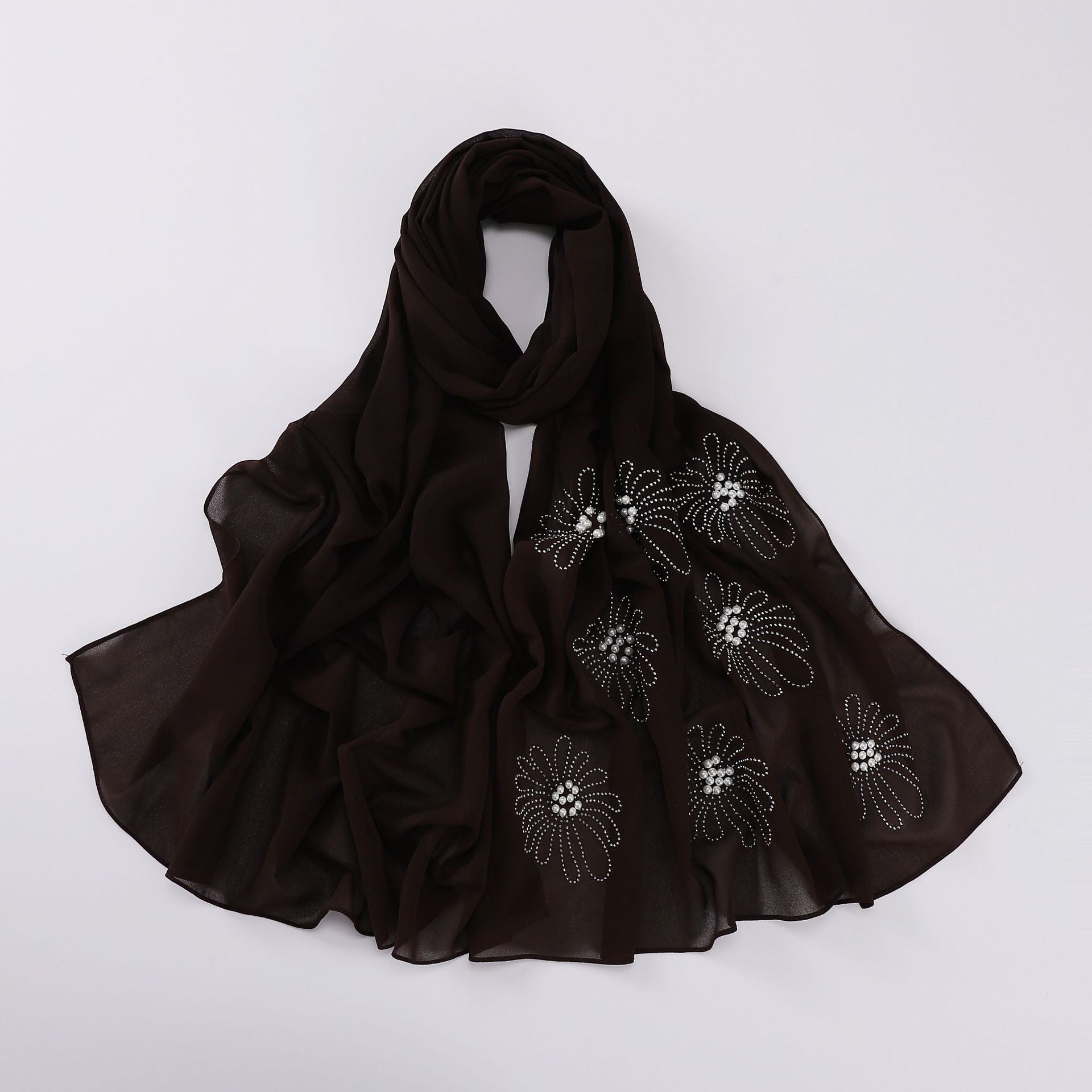 New pearl chiffon single-headed flower hot diamond bead scarf, gauze, Middle East and Africa, headscarf hijab.