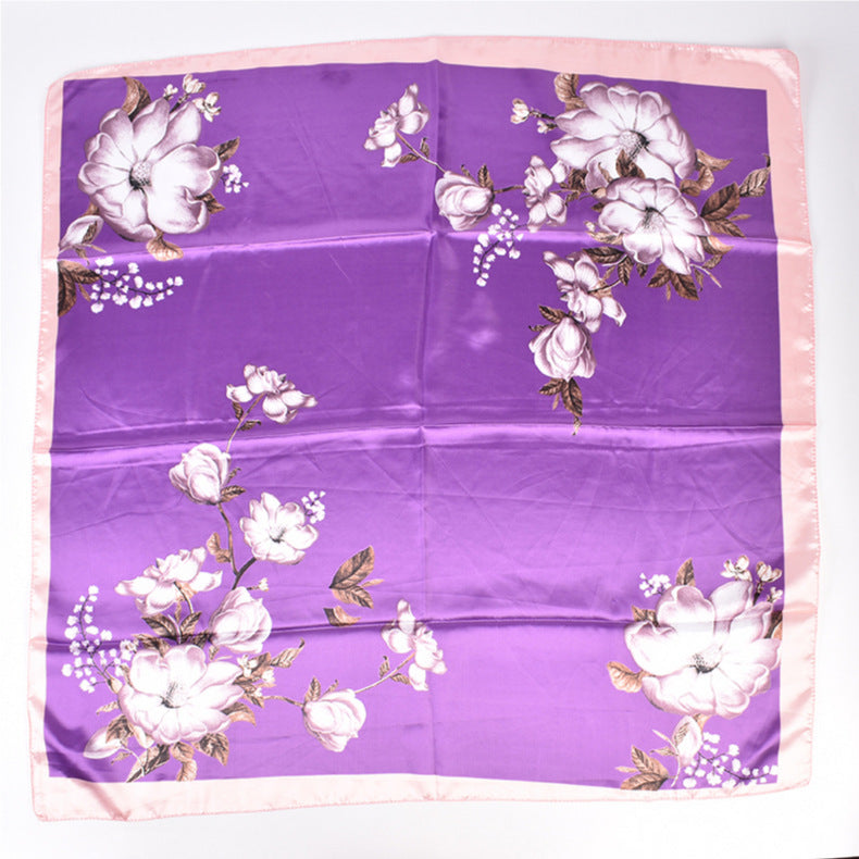 New Fashion Retro Floral Pattern Printing 90 * 90 Satin Large Square Scarf Silk Scarf