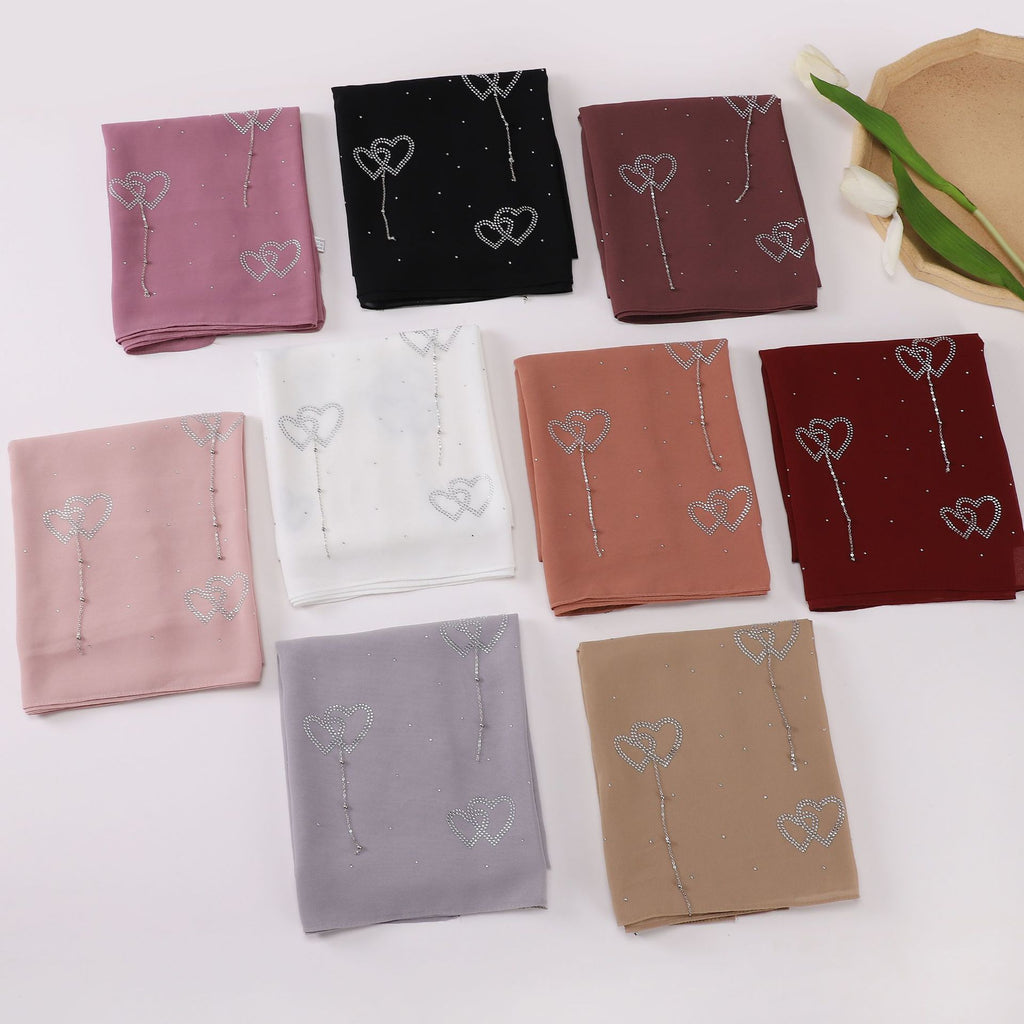 New pearl chiffon double love hot diamond hanging pendant long towel yarn Middle East Malay headscarf