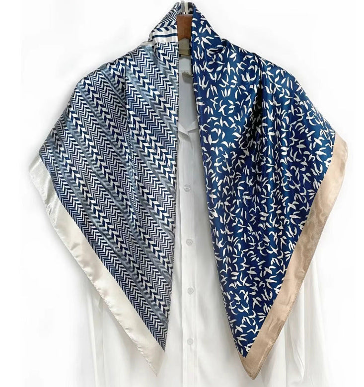 Simple and elegant plant flower flower, satin 90 square scarf, high-end women's headscarf with hand gift silk scarf