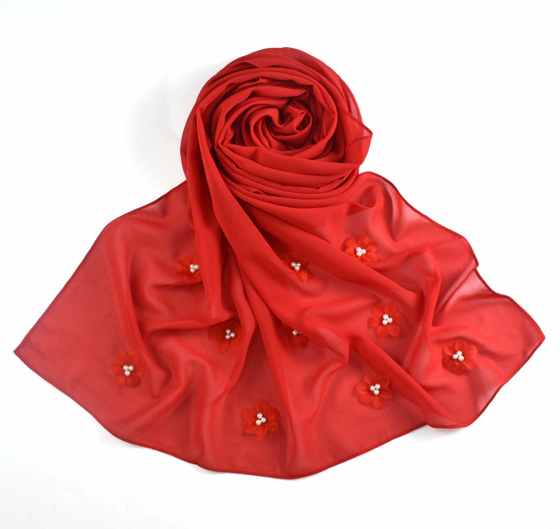 New pearl chiffon flower bead scarf Middle East Africa hijab