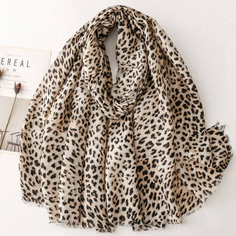 Cotton and linen feel scarf soft silk scarf leopard print burr print shawl