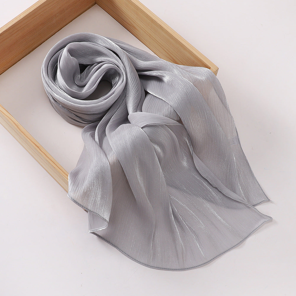 Breathable and Cool Island Satin Smooth Crepe Long Towel Malaysia Bright Silk Scarf Head Scarf