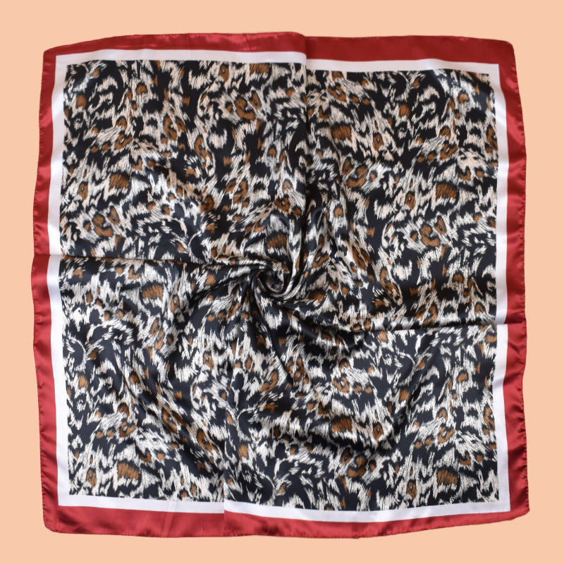 2025 new 90cm-satin sketch leopard print versatile printed square scarf with sunscreen, bag head silk scarf decoration, scarf
