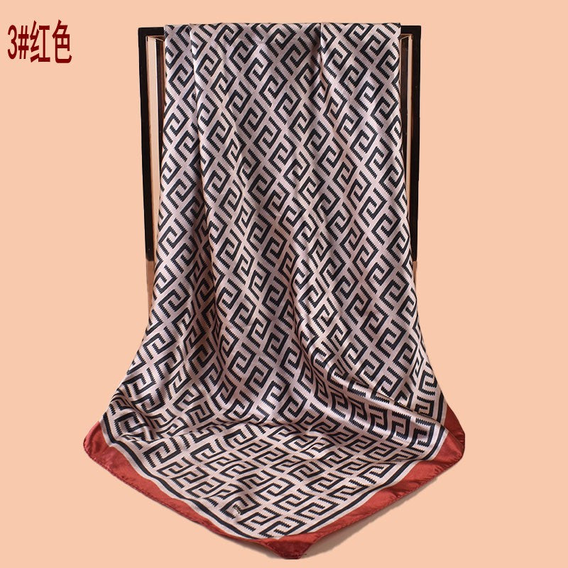 New 90cm-satin geometric inverted double C printing square scarf with sunscreen, bag head silk scarf decoration, scarf