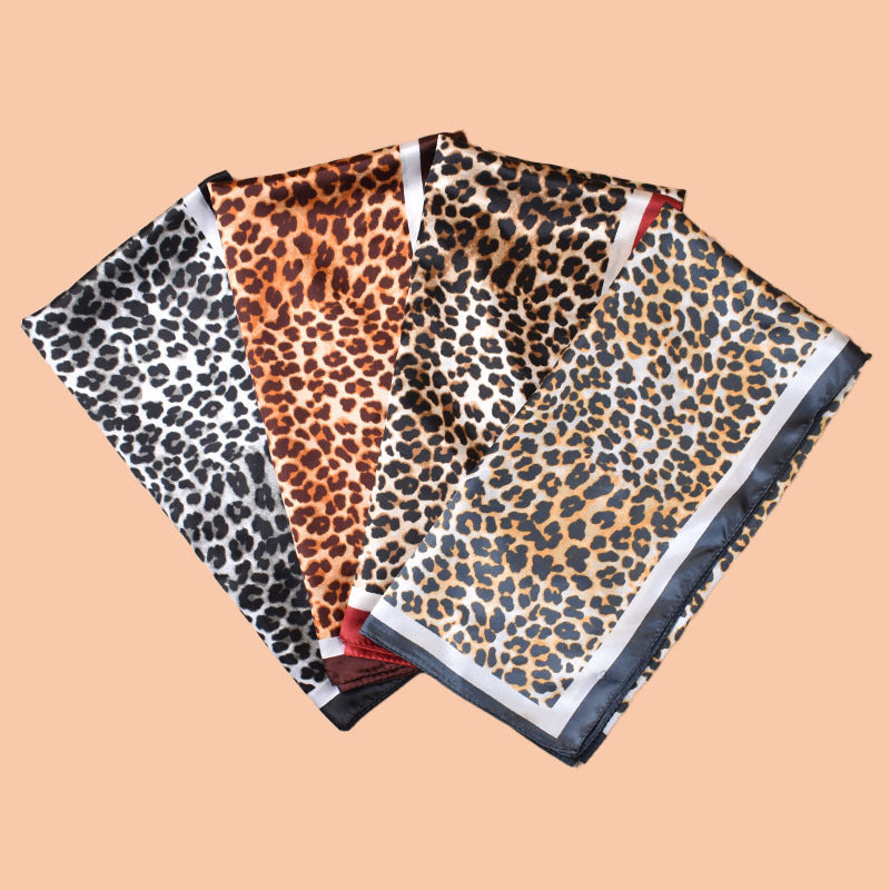 2025 new 90cm-satin classic leopard print versatile printed square scarf with sunscreen, bag head silk scarf decoration, scarf