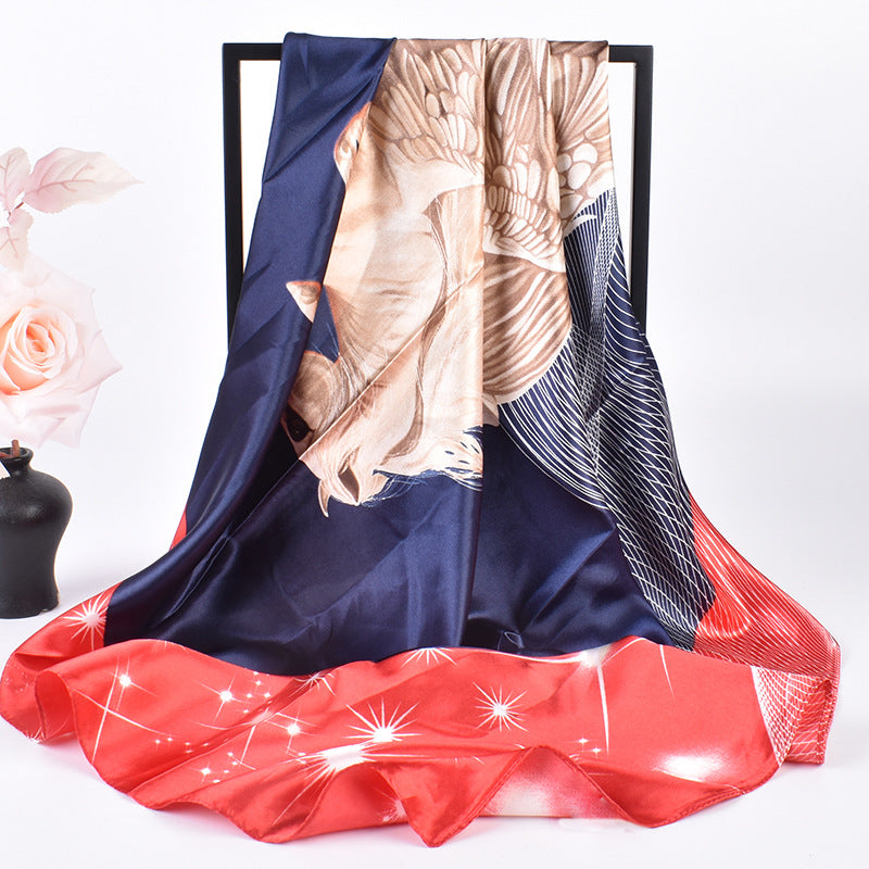 New fashionable versatile flying horse pattern printing high-quality 90 * 90 satin square towel