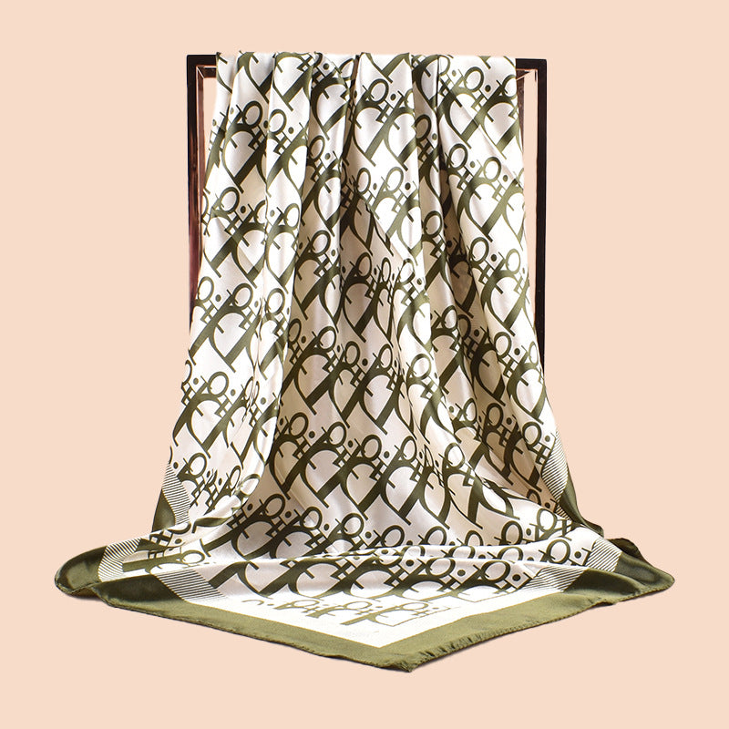 Spring New Fashionable Versatile Shawl Simulation Silk Letter Printing Silk Scarf Head Scarf 90cm-color Square Scarf