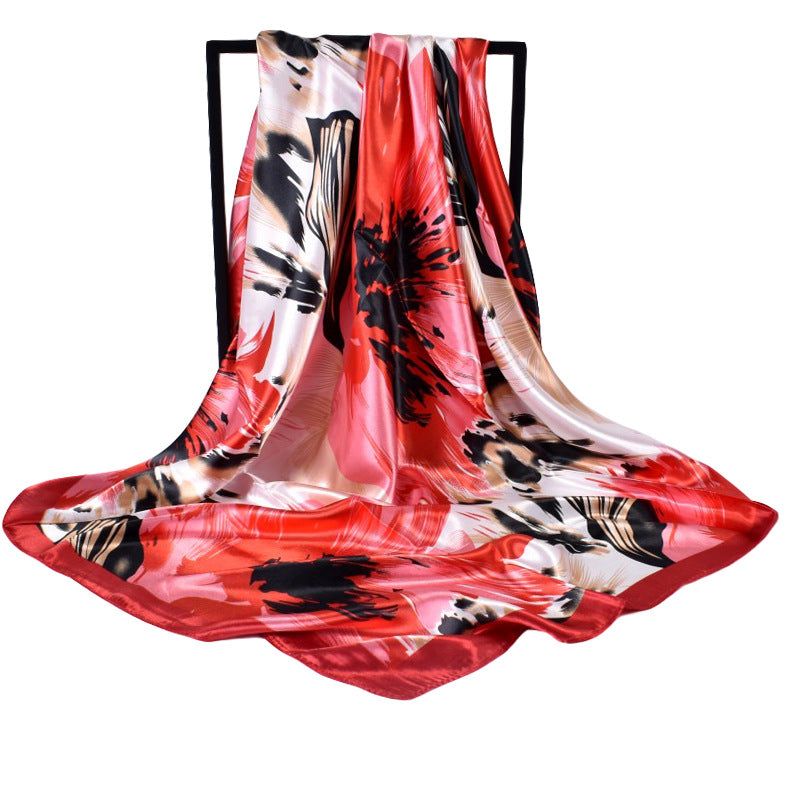 Fashion autumn and winter new 90-color diced imitation silk feather square silk scarf, scarf