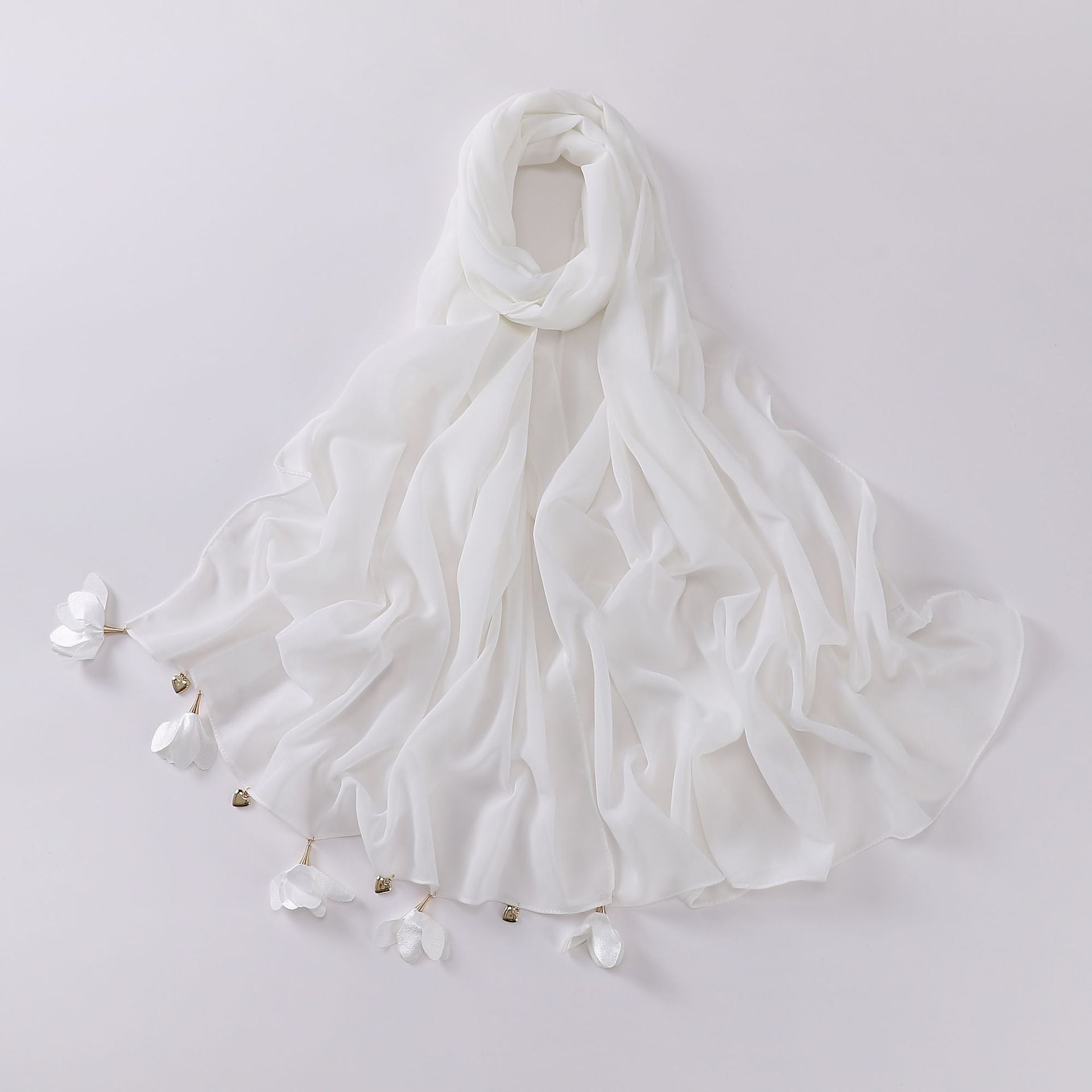New handmade alloy love flower pearl chiffon scarf middle east headscarf yarn