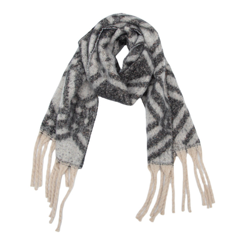 New European, American autumn and winter circle yarn imitation mohair large plaid jacquard scarf