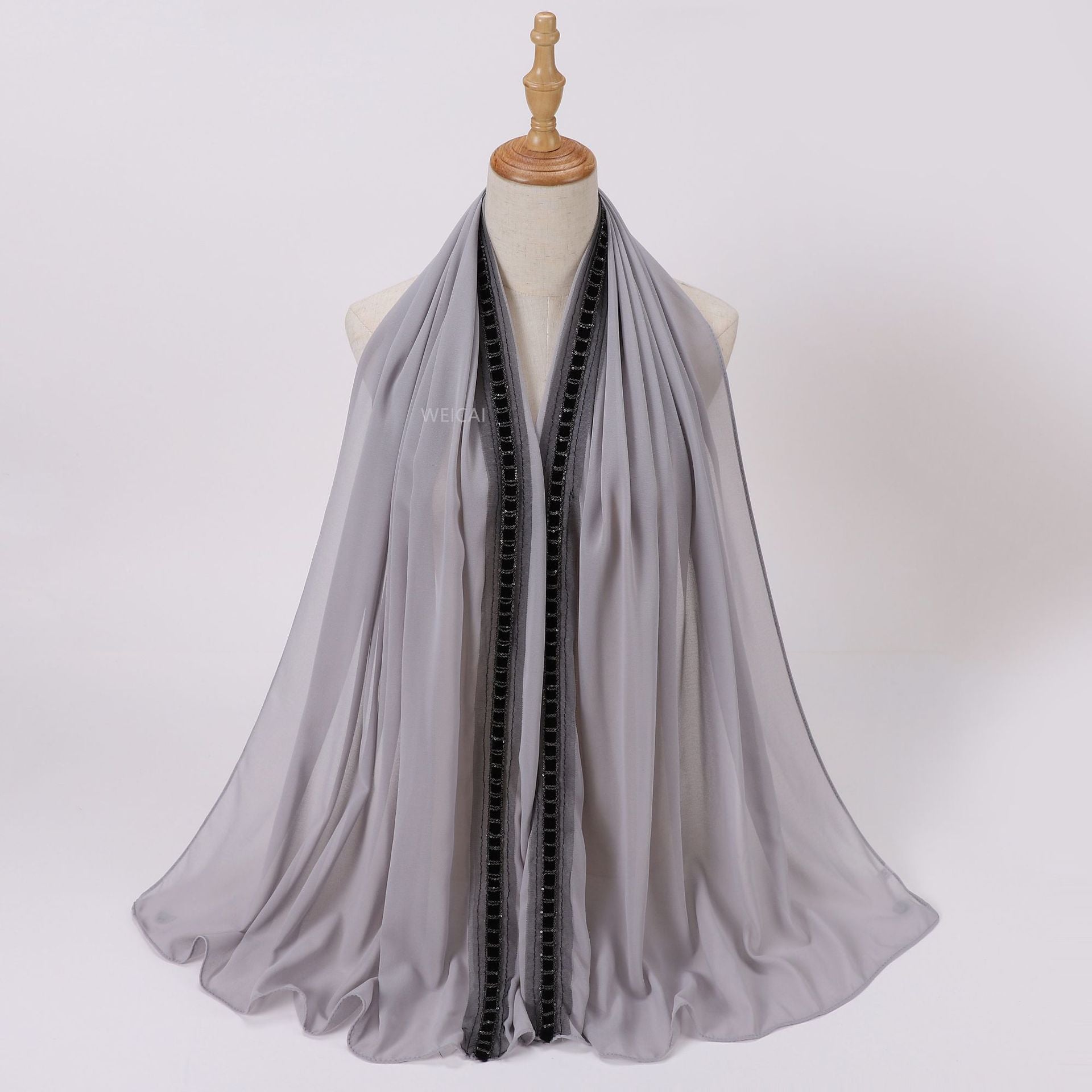 New solid color pearl chiffon chain lace jewelry  scarf headscarf bubble scarf Middle East Malay headscarf