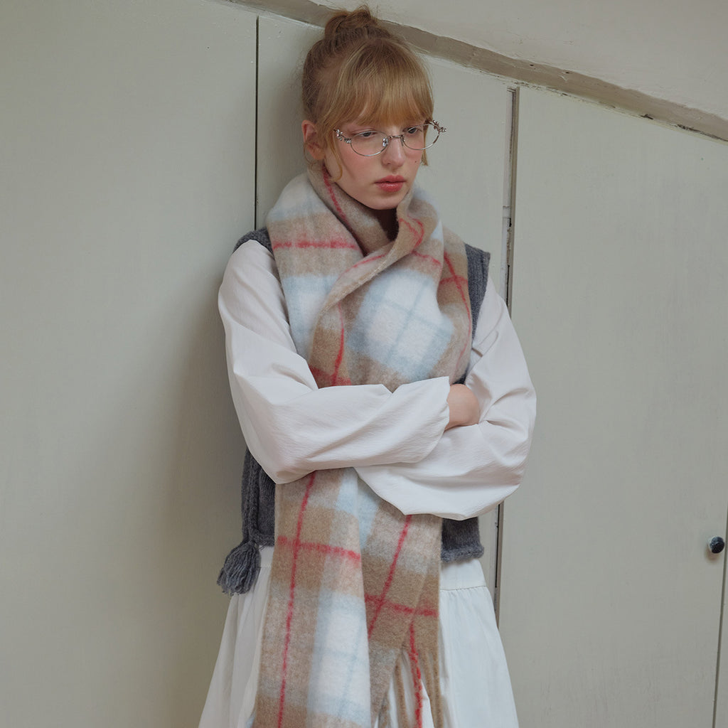 Japanese 20% New Zealand wool blended plaid scarf women's winter increase soft atmosphere shawl scarf