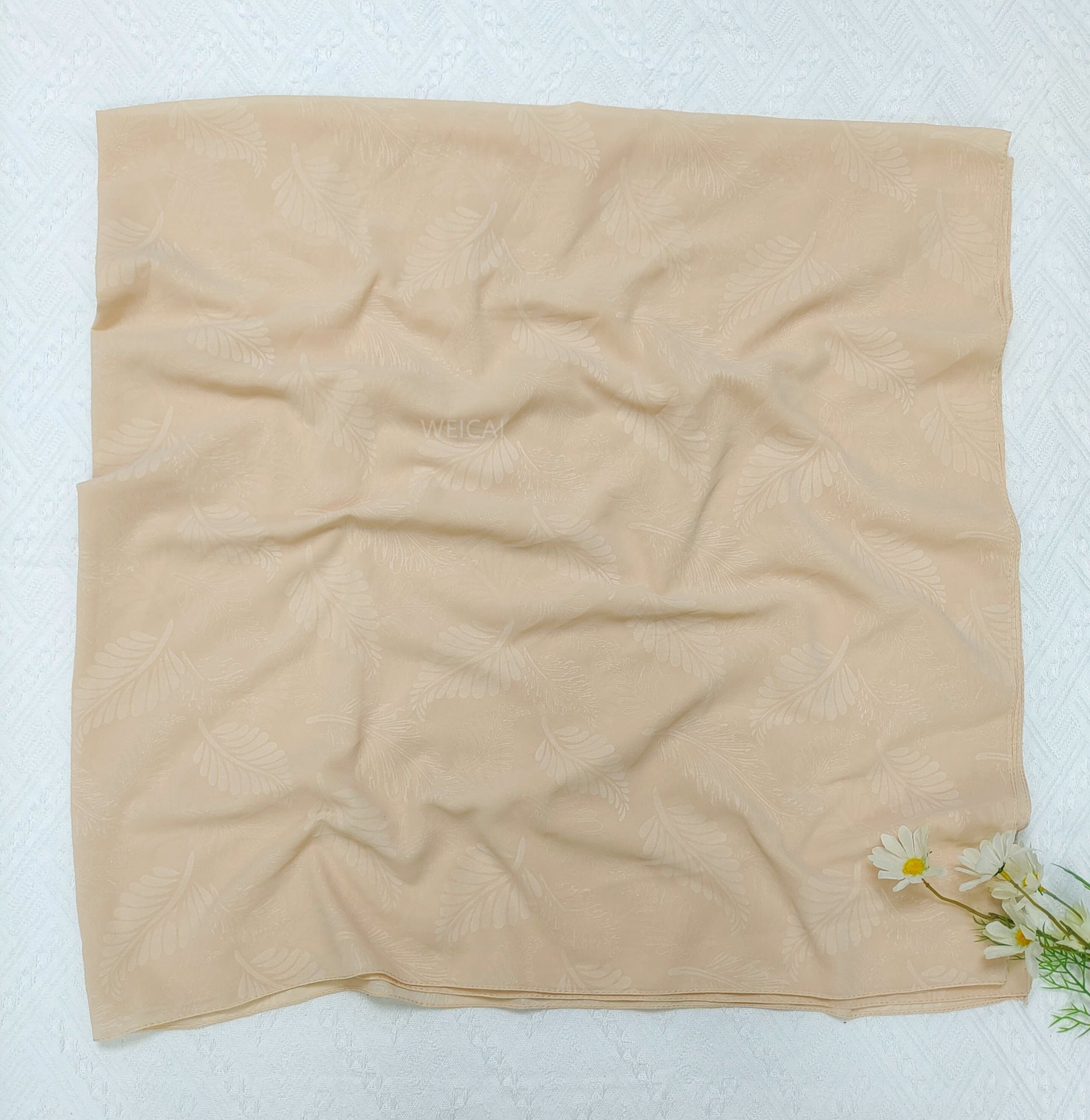 Size Pattern Customized Chiffon Cotton Polyester Long Towel Square Scarf Scarf Leaf Embossing Printing Middle East Headscarf Yarn