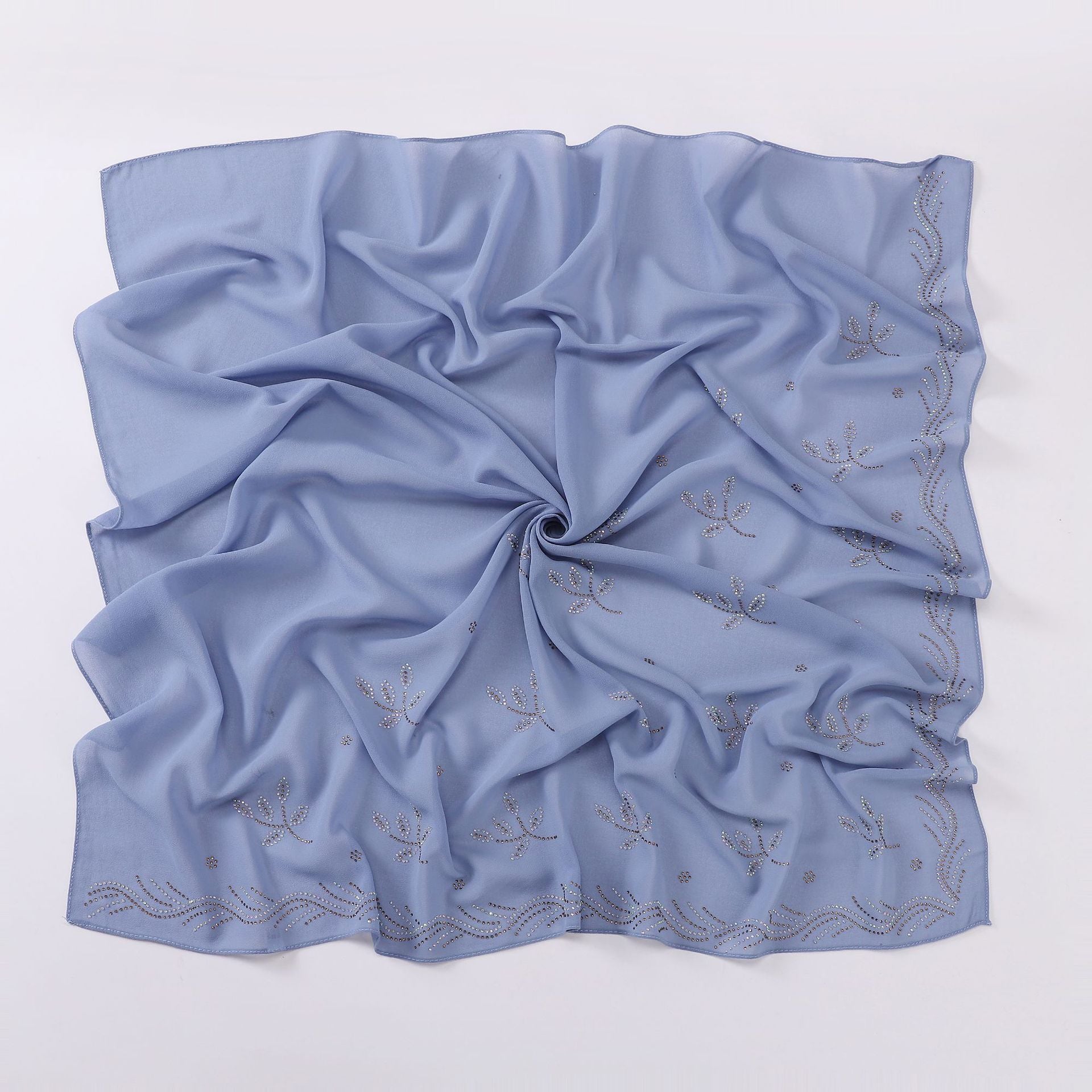 New Pearl Chiffon Leaf Hot Diamond Square Scarf 90 × 90cm Women Headscarf