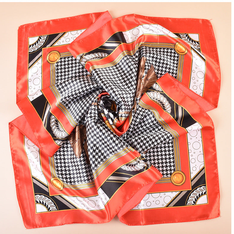 Spring new large shawl simulation silk thousand bird grid printing silk scarf head scarf 90-color diced large square scarf