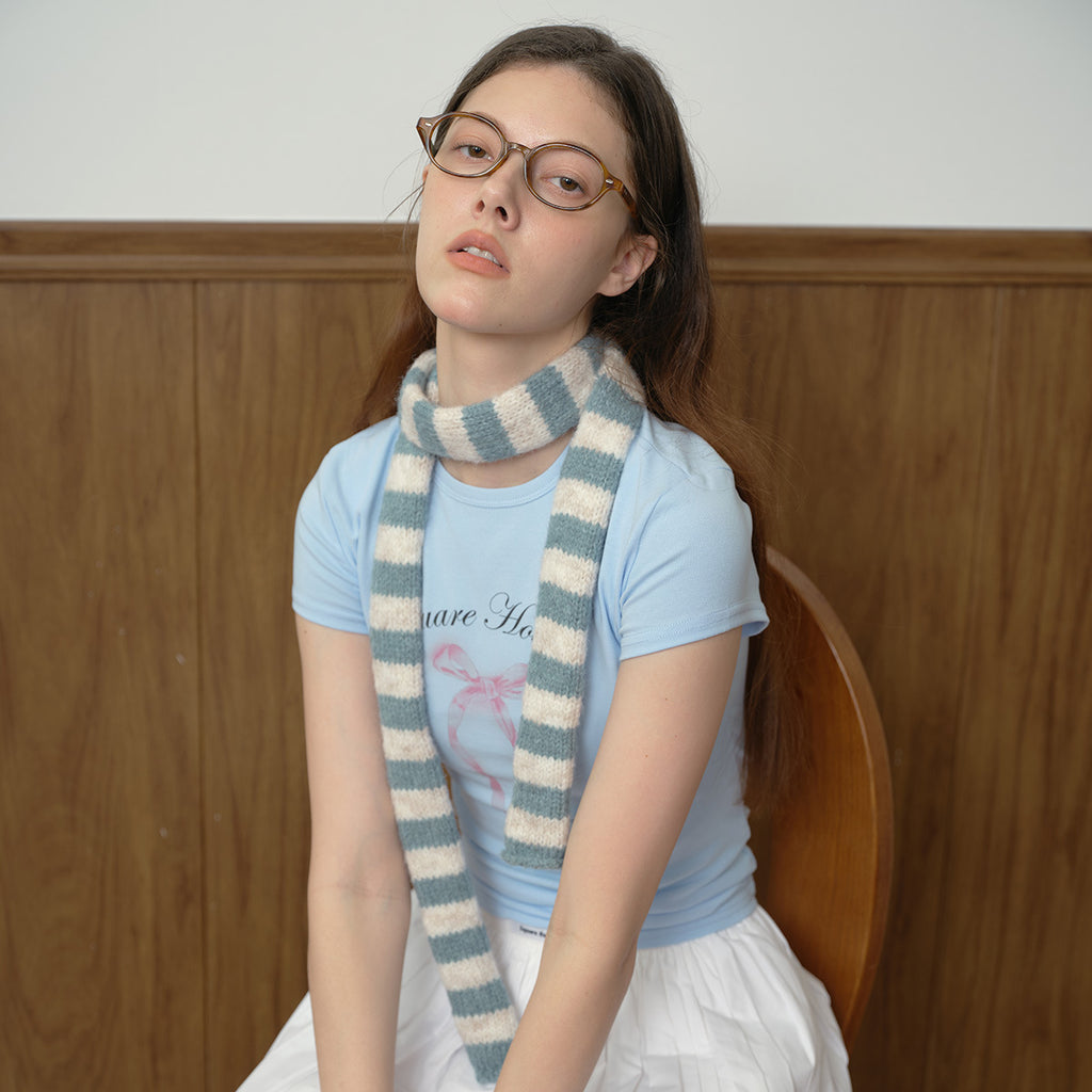 Wool-blend pinstriped sausage knitted scarf female autumn and winter student concave shape millennial Spice Girl scarf