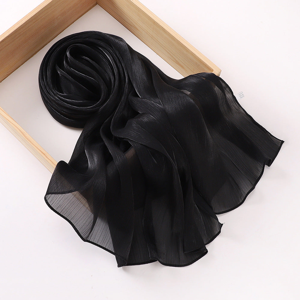 Breathable and Cool Island Satin Smooth Crepe Long Towel Malaysia Bright Silk Scarf Head Scarf