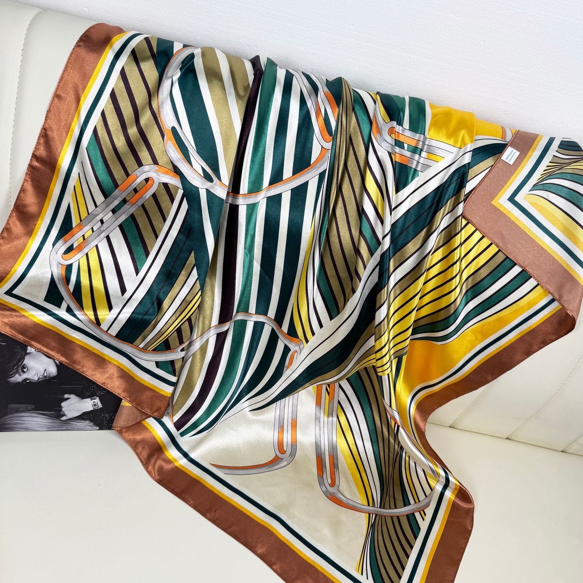 European and American fashion plant flower print silk scarf 90cm large square scarf, women's scarf with shawl, gifts