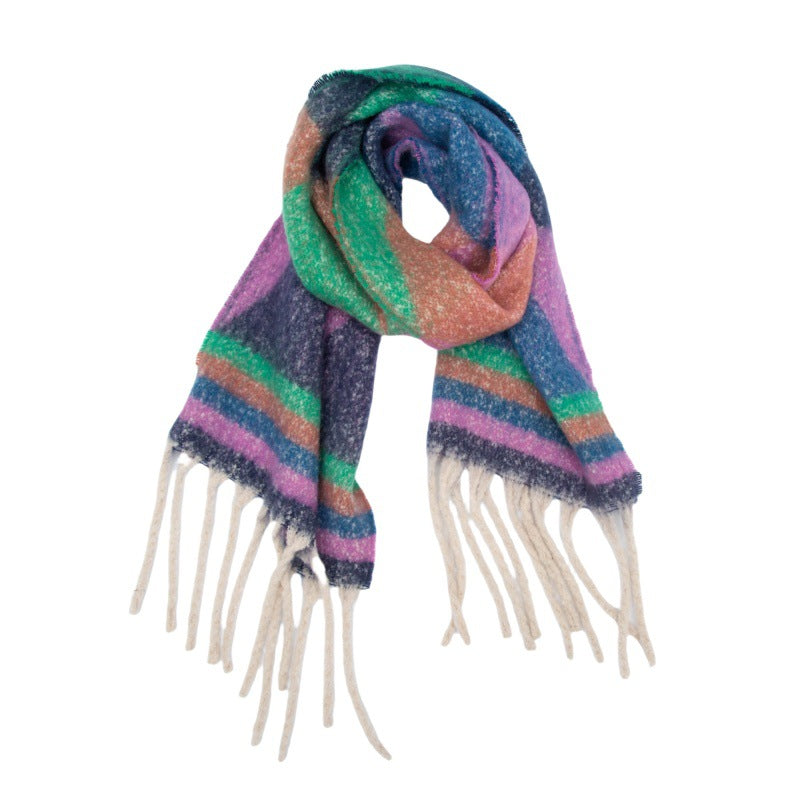 2025 new European, American autumn and winter circle yarn jacquard triangular fringed scarf