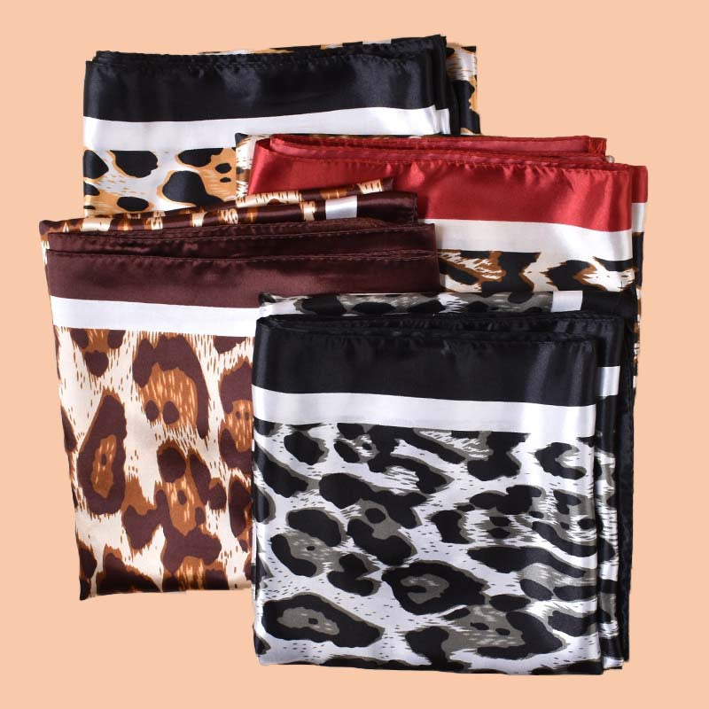 2025 new 90-satin fashion leopard print versatile printed square scarf with sunscreen, bag head silk scarf decoration, scarf
