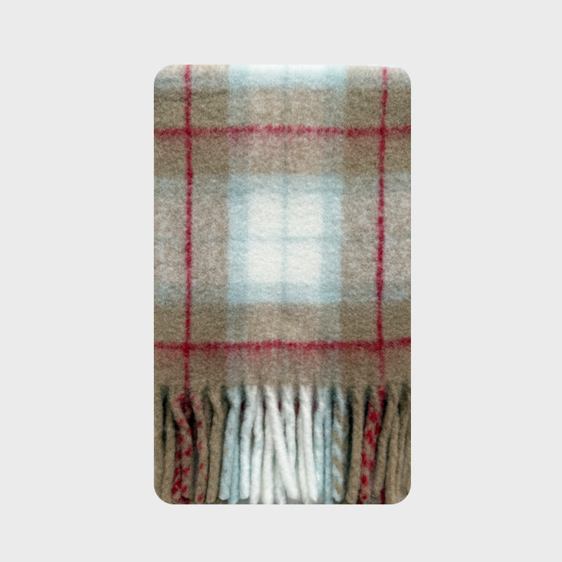 Japanese 20% New Zealand wool blended plaid scarf women's winter increase soft atmosphere shawl scarf
