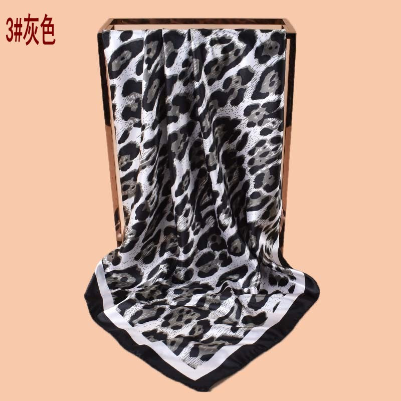 2025 new 90-satin fashion leopard print versatile printed square scarf with sunscreen, bag head silk scarf decoration, scarf