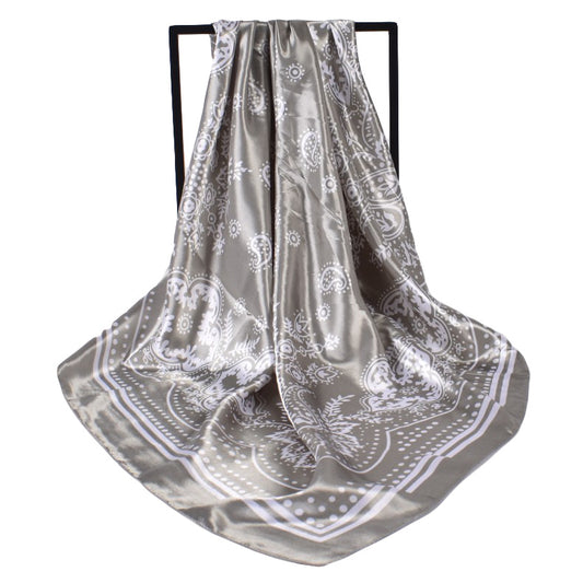 Europe and the United States hot-selling retro paisley satin printing 90cm square silk scarf, small batch LOGO customization