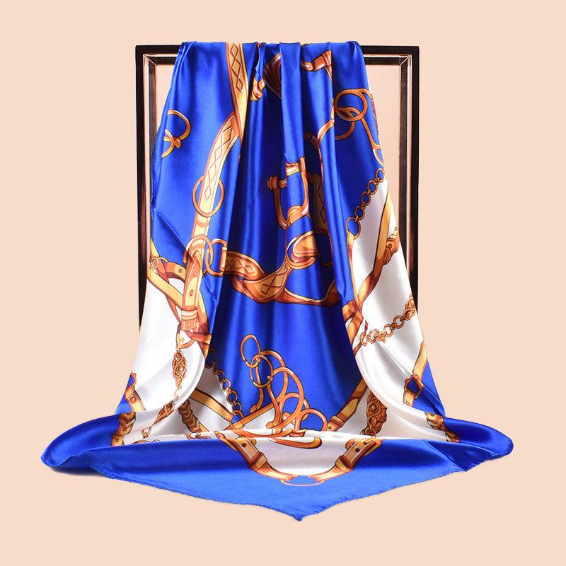 Spring new fashionable versatile large shawl simulation silk chain printed silk scarf head scarf 90cm-color square scarf