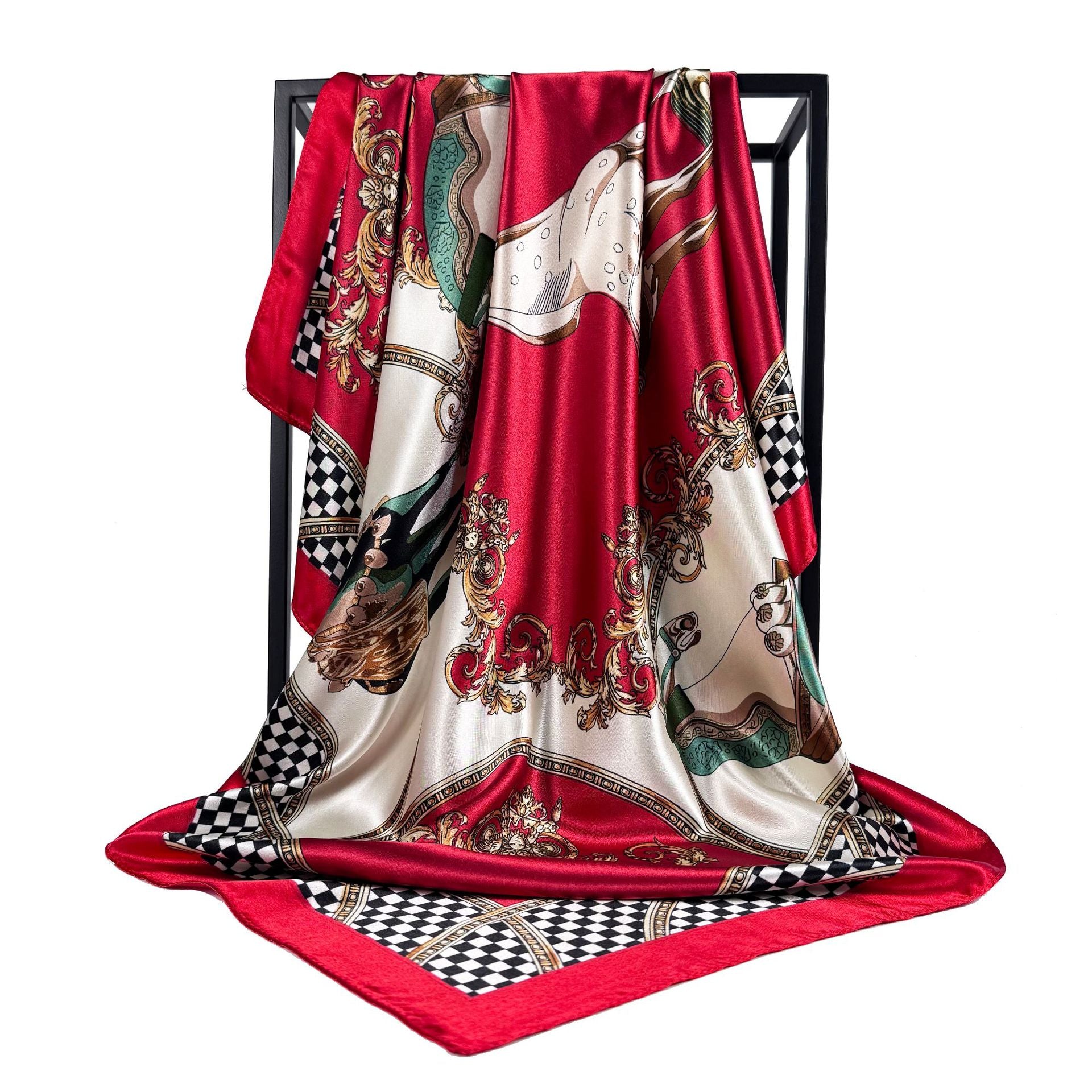 European and American fashion court fan cashew pattern flower flower print silk scarf, imitation silk satin large square scarf headscarf