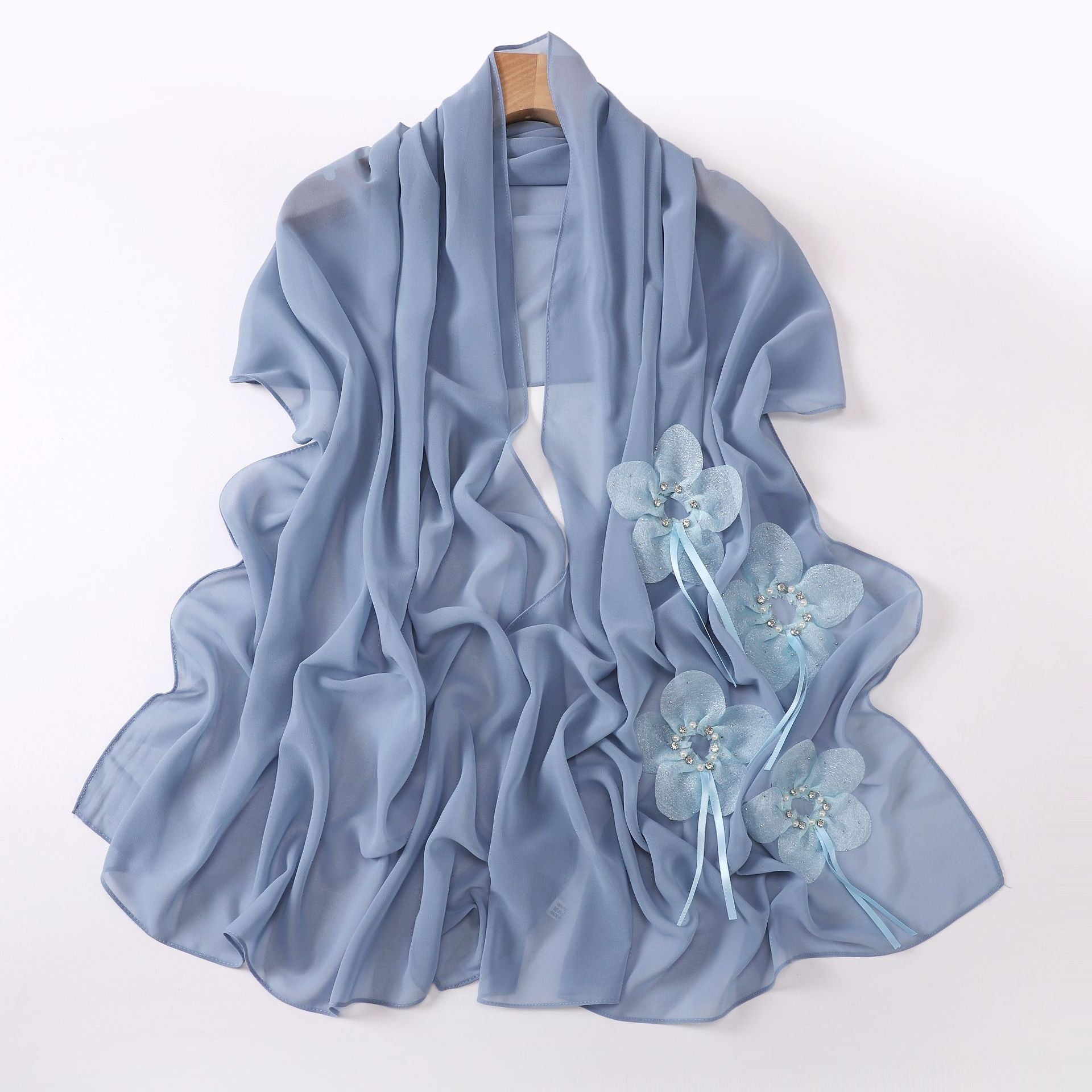 New Pearl Chiffon Handmade Sticky Flower Bead Nailed Drill Long Towel Yarn Middle East Malay Headscarf