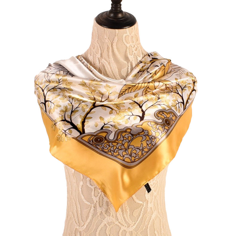 Autumn and winter new small fresh plants and flowers 90 square silk scarves for women