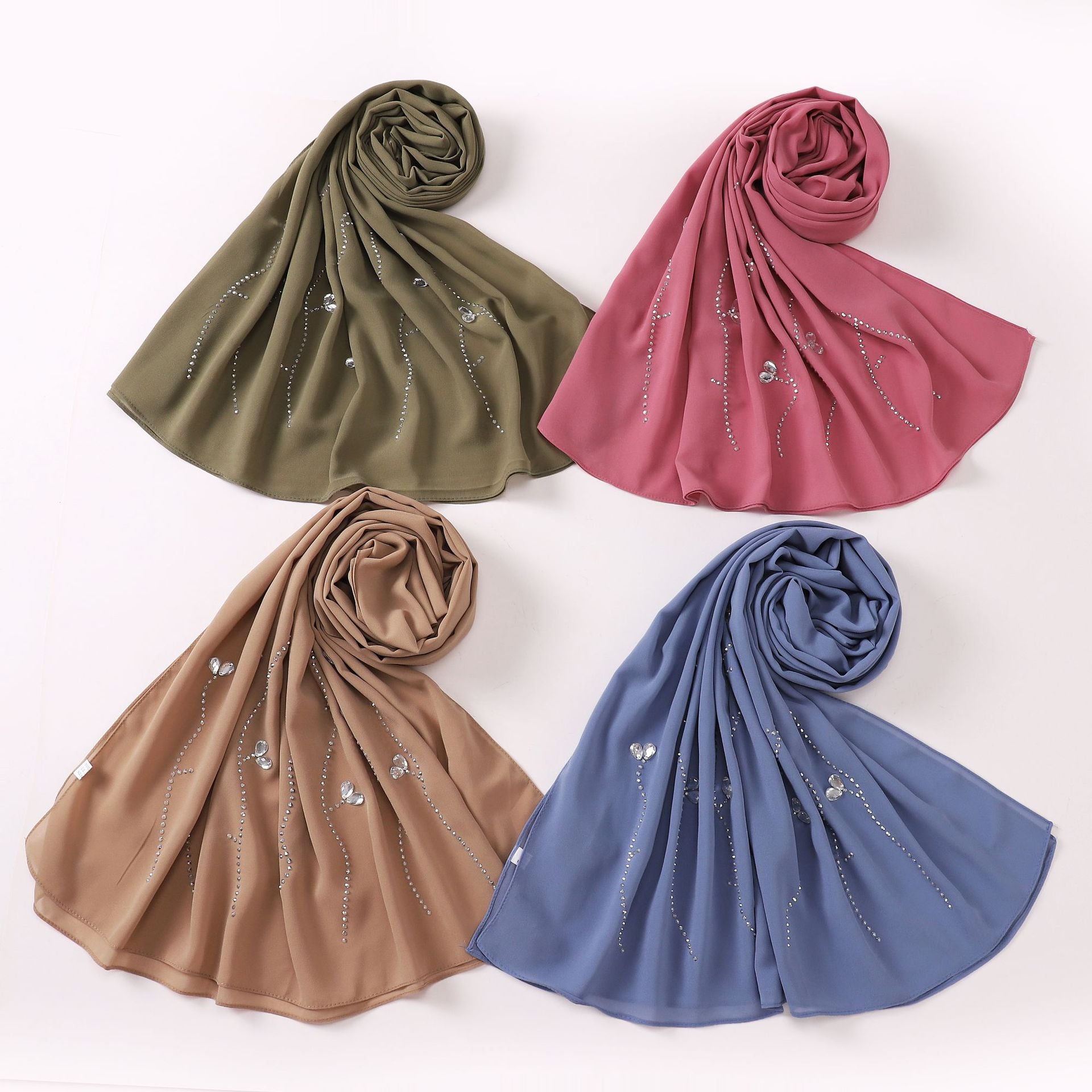 New pearl chiffon long scarf hot diamond rhinestone scarf Middle East and Africa headscarf