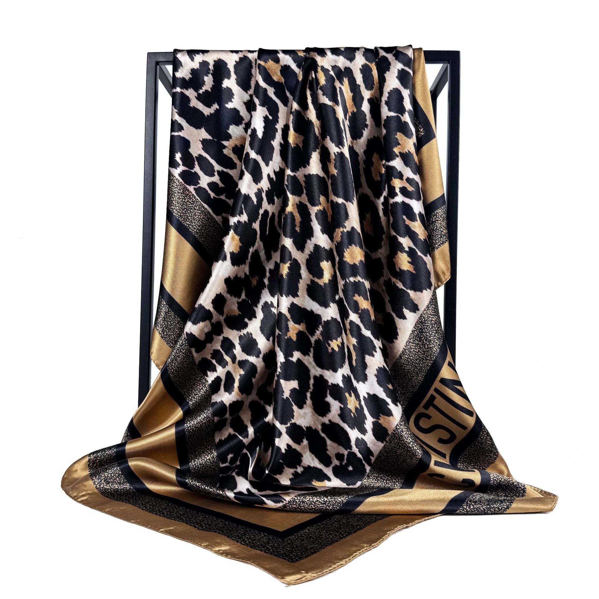 European and American fashion leopard print silk scarf, imitation silk satin 90 square scarf, Indonesian national women's head scarf