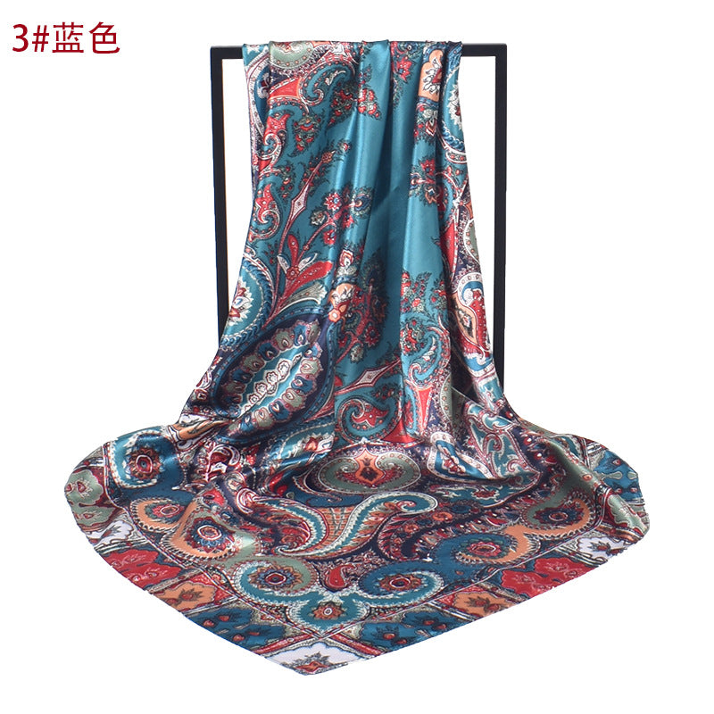 Summer new cashew nut pattern satin square scarf silk scarf, fashionable European and American imitation silk scarf