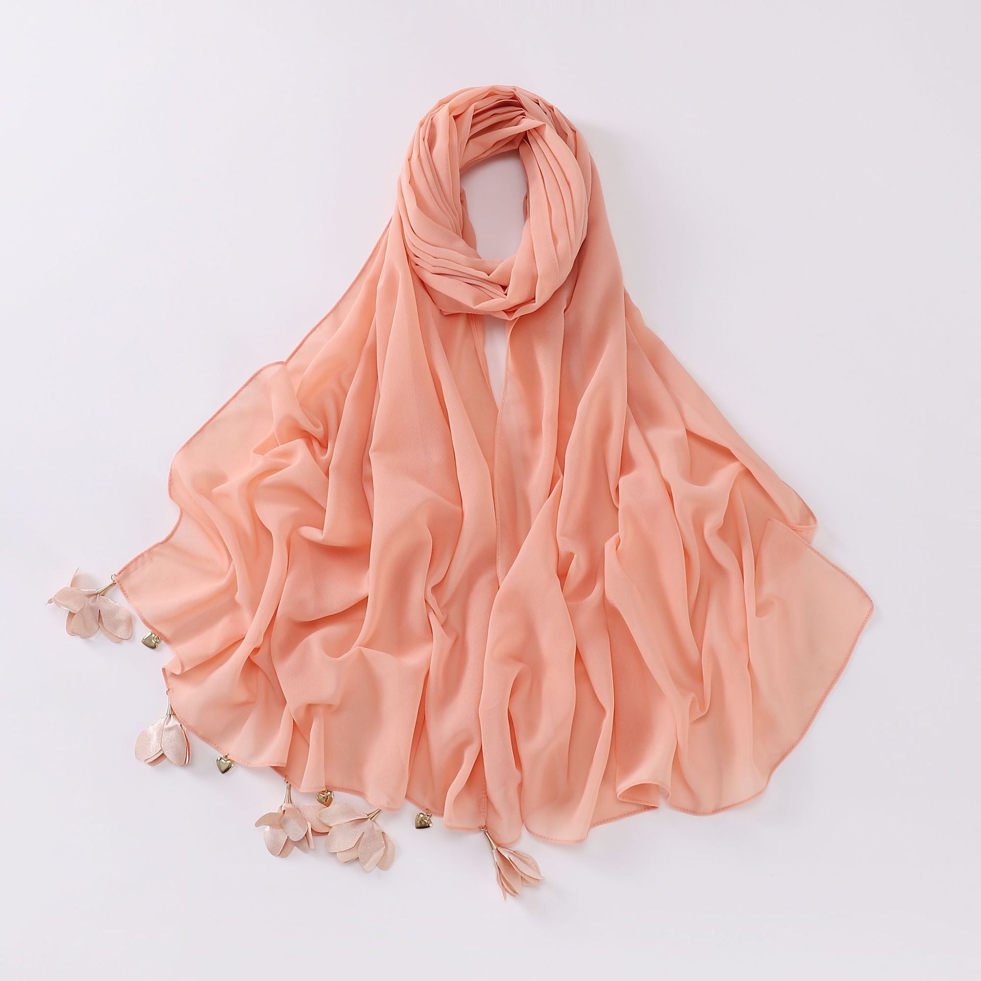 New handmade alloy love flower pearl chiffon scarf middle east headscarf yarn