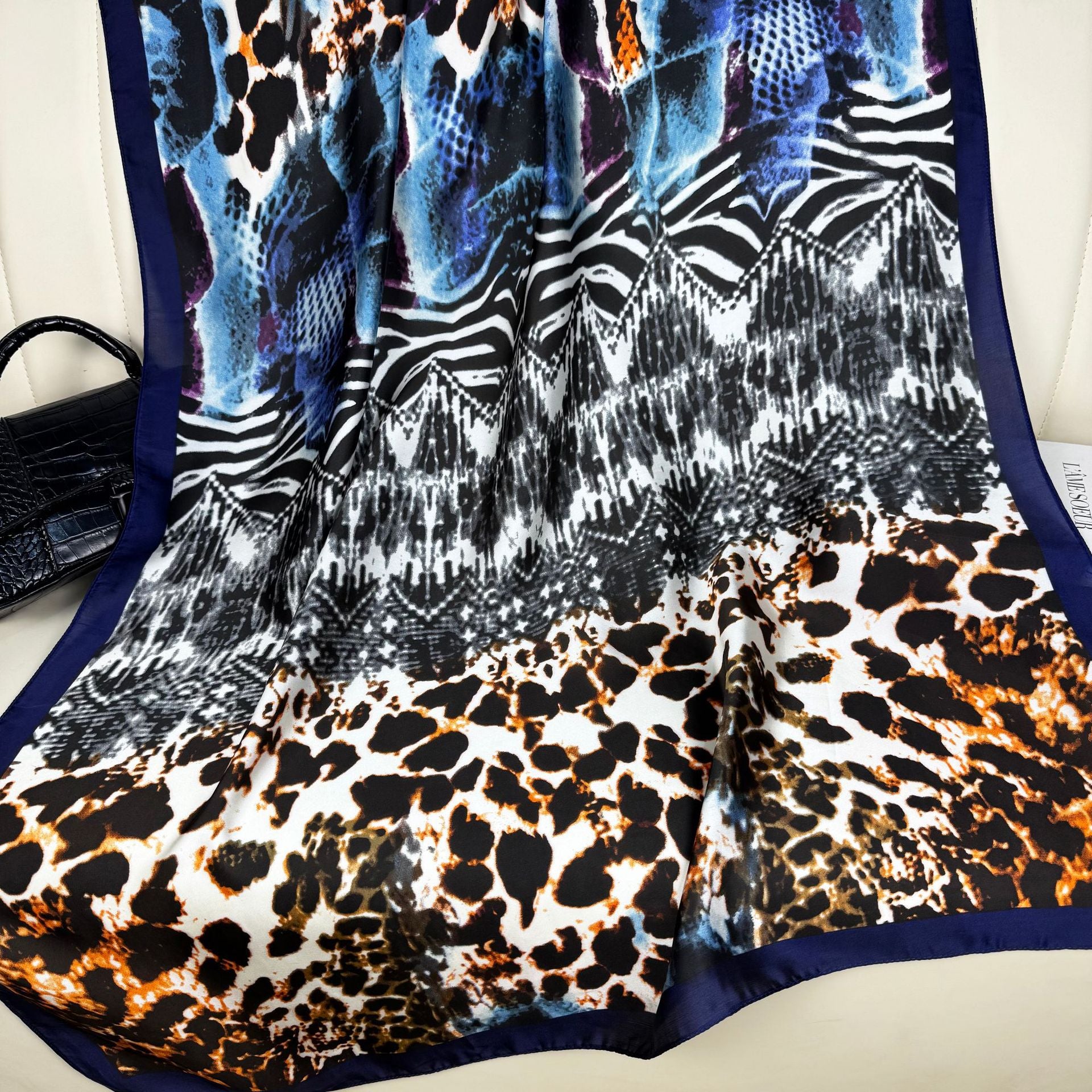 European and American fashion leopard print long silk scarf, spring, summer and autumn travel vacation sunscreen shawl beach towel headscarf