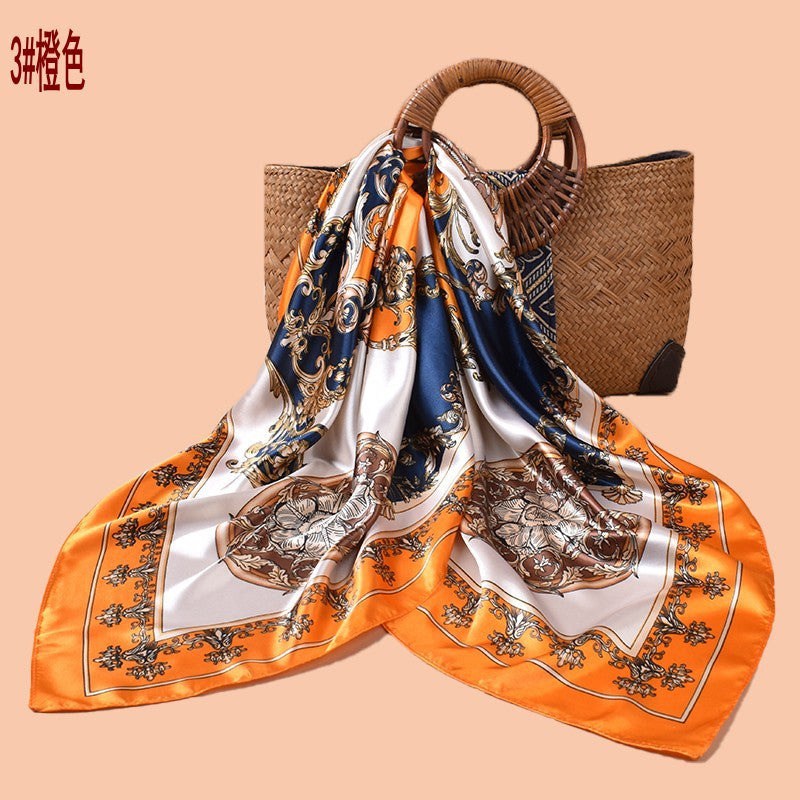 Spring and summer symmetrical vine symbol printed versatile decorative scarf headscarf silk scarf 90 high-quality satin square scarf