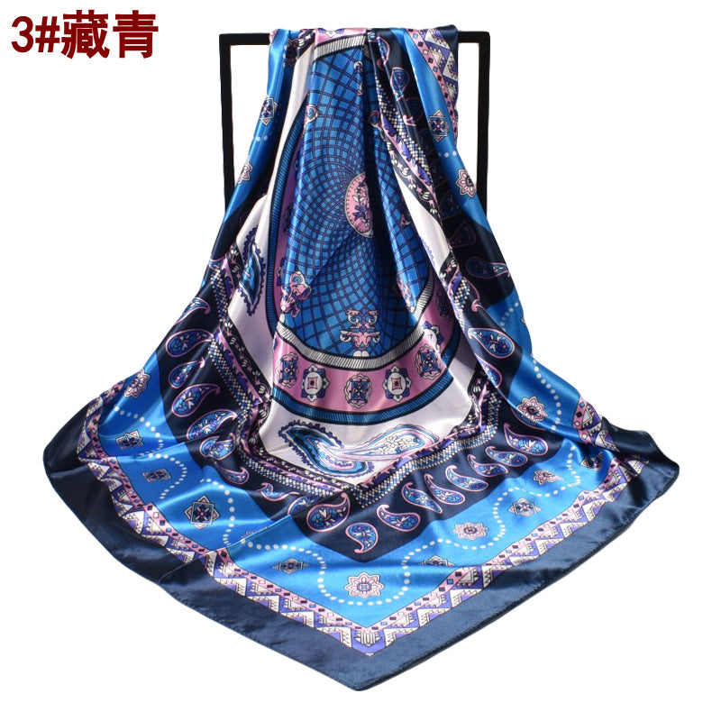 New 90-satin cashew flower generous silk scarf, versatile retro paisley scarf
