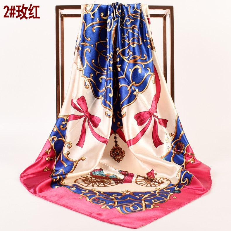 European and American spring new retro carriage simulation silk satin printed silk scarf, fashionable women's scarf