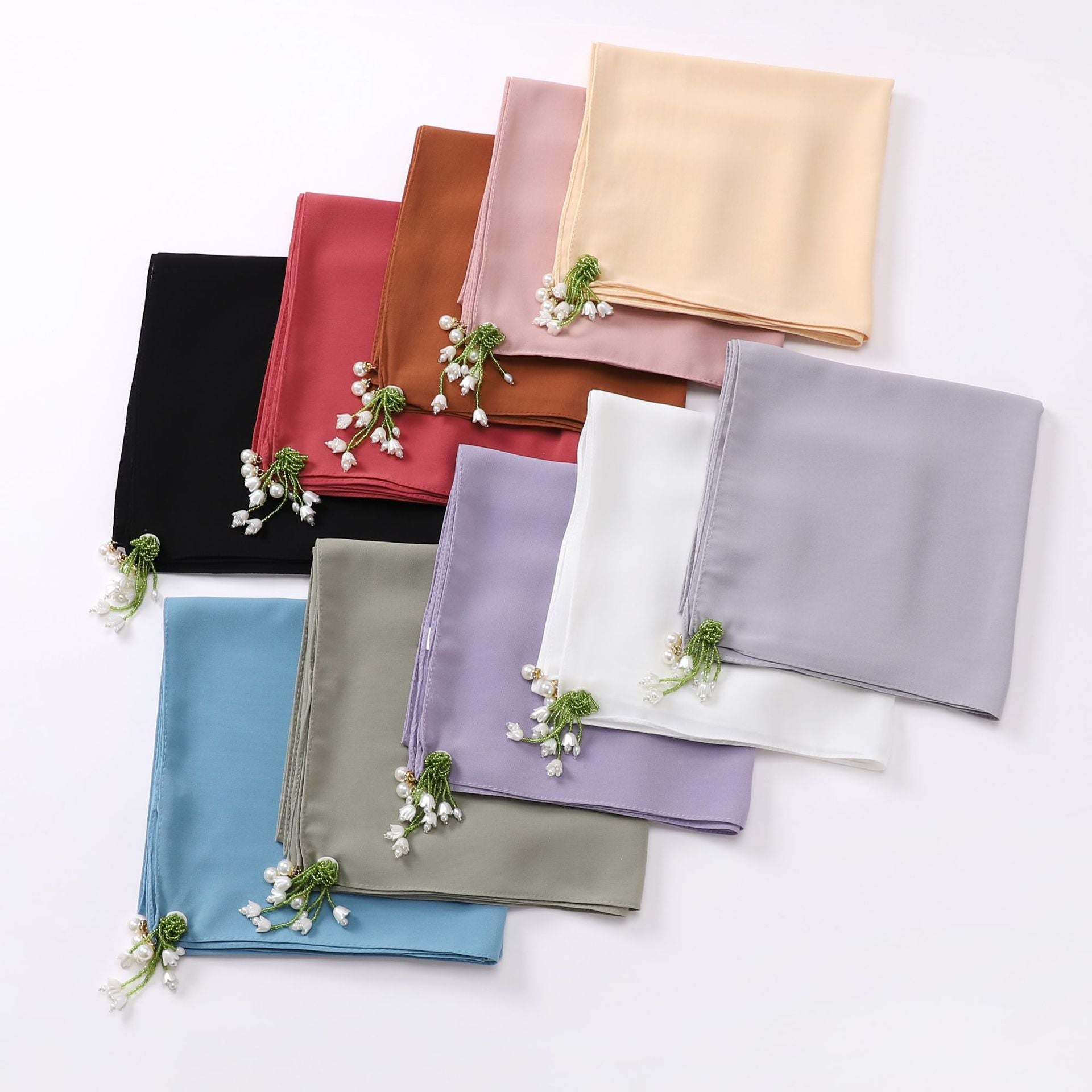 Tulip Rhinestone Pearl Chiffon Square Scarf 90 * 90cm Malaysia Headscarf