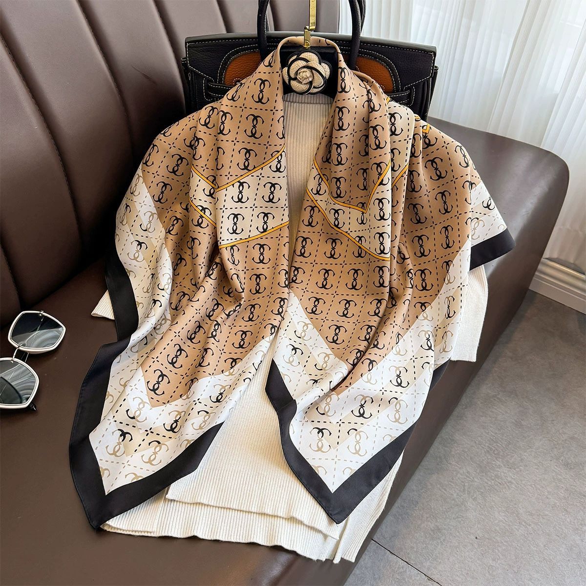 Summer Korean version of simple striped scarf twill square scarf 90cm fashionable versatile sunscreen shawl headscarf women