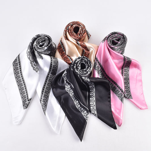 Autumn versatile decorative scarf fashion printing high-quality satin 90cm * 90cm satin square scarf