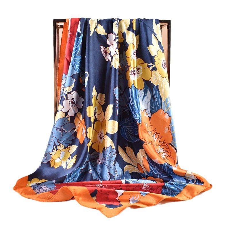 Spring new sweet flower simulation silk printing silk scarf head scarf 90 color diced light luxury square scarf